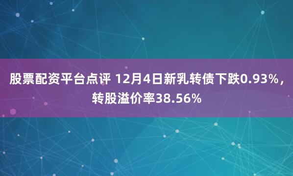 股票配资平台点评 12月4日新乳转债下跌0.93%，转股溢价率38.56%