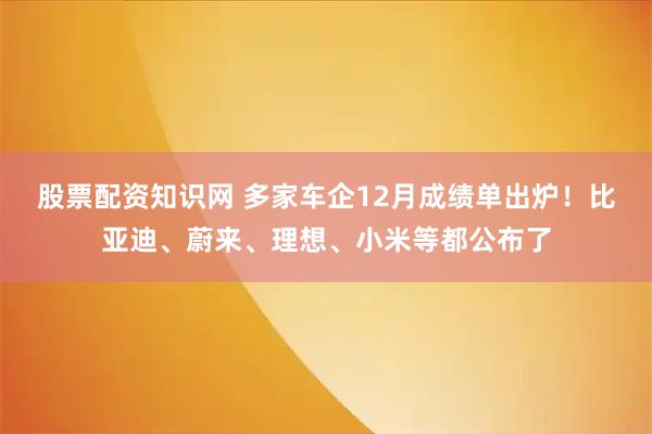 股票配资知识网 多家车企12月成绩单出炉！比亚迪、蔚来、理想、小米等都公布了